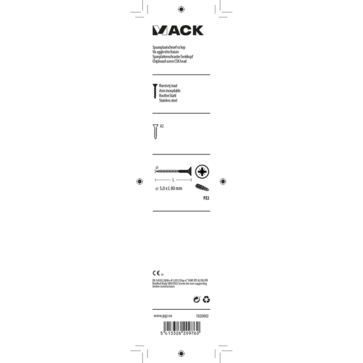 Load image into Gallery viewer, Mack 1020002 - spaanplaatschroef vz kop rvs 15 st 5,0 x 80 mm | 5 stuks