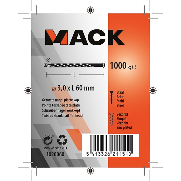 Afbeelding laden in galerijviewer, Mack 1020060 - getorste nagel platte kop vz 1000 gr 3,0 x 60 mm | 10 stuks