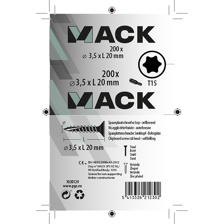 Load image into Gallery viewer, Mack 1020129 - spaanplaatschroef vz kp-zelfb.gvz 200st 3,5 x 20 mm | 5 stuks