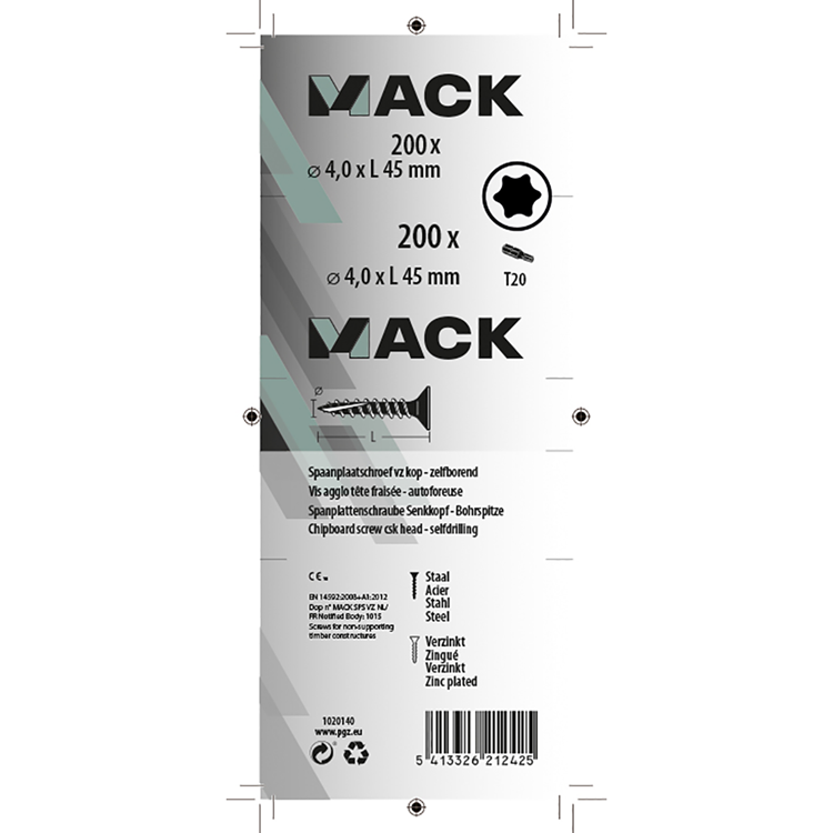 Load image into Gallery viewer, Mack 1020140 - spaanplaatschroef vz kp-zelfb.gvz 200st 4,0 x 45 mm | 5 stuks