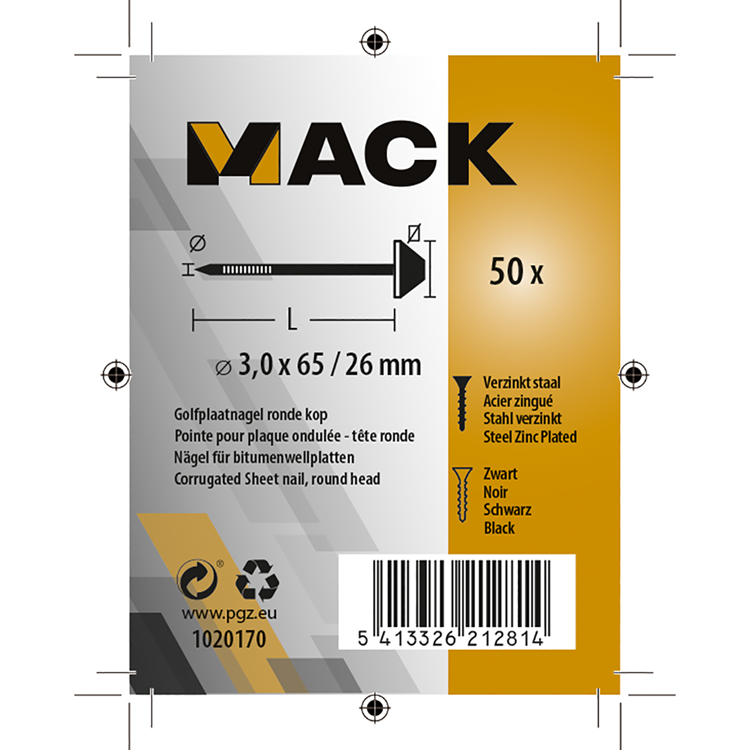 Load image into Gallery viewer, Mack 1020170 - golfplaatnagel 50 st 3.0x65 26mm | 5 stuks
