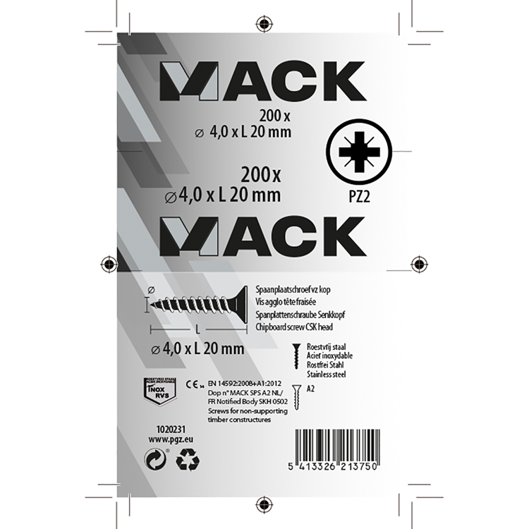 Load image into Gallery viewer, Mack 1020231 - spaanplaatschroef vz kop inox a2 200 st 4,0 x 20 mm | 2 stuks