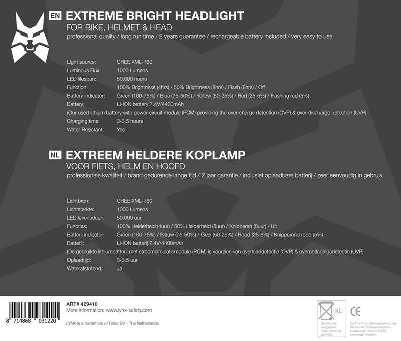 Load image into Gallery viewer, Lynx pro koplamp extreem 1000 lumen oplaadbaar