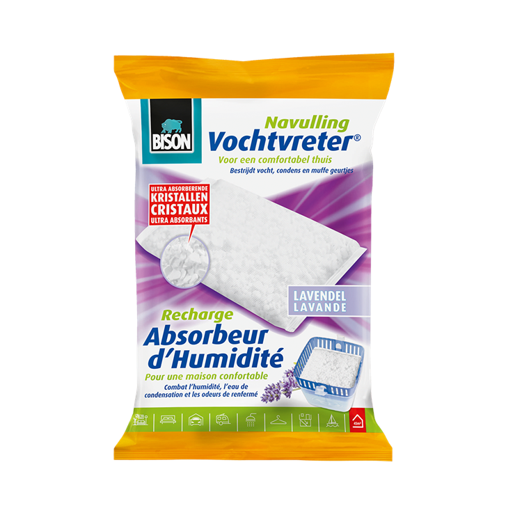 Load image into Gallery viewer, Bison vochtvreter® navulzak lavendel 450 g, lavendelgeur, geschikt voor vochtvreter®, bestrijd hoge luchtvochtigheid, geen batterij nodig, ook geschikt voor caravans en campers