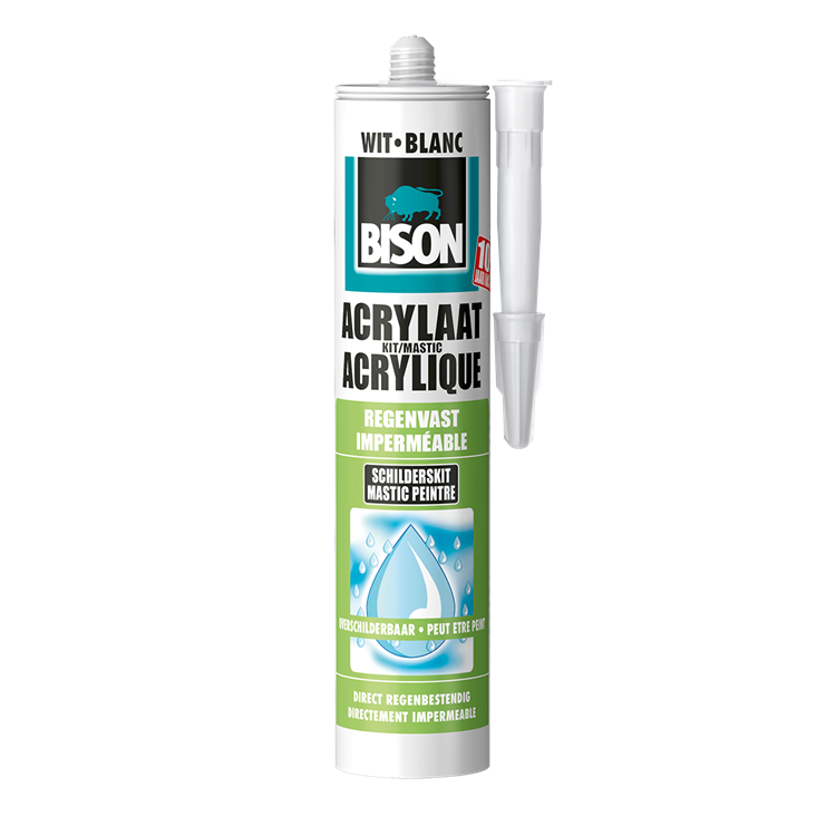 Load image into Gallery viewer, Bison acrylaatkit regenvast wit koker 300 ml - afdichtingskit voor het afdichten van voegen, naden, kieren en scheuren, overschilderbaar, strak afmesbaar