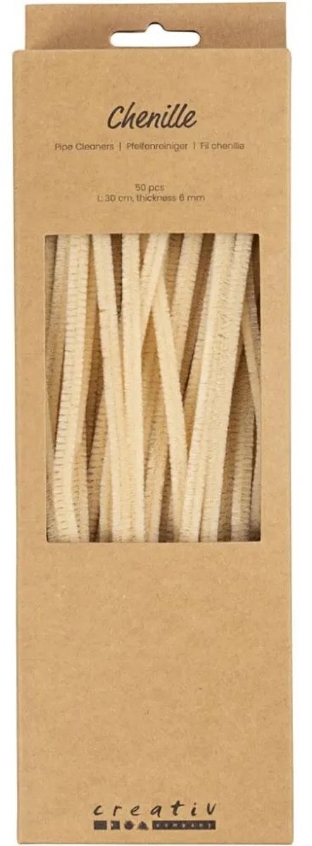 Afbeelding laden in galerijviewer, Creativ company chenilledraad knutselmateriaal beige 6mm x 30cm 50 stuks.