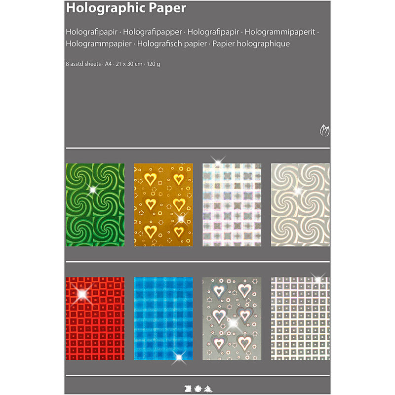 Afbeelding laden in galerijviewer, Https: www.cchobby.nl holografisch-papier-a4-vel-210x297-mm-120-gr-8-div-vellen-1-doos