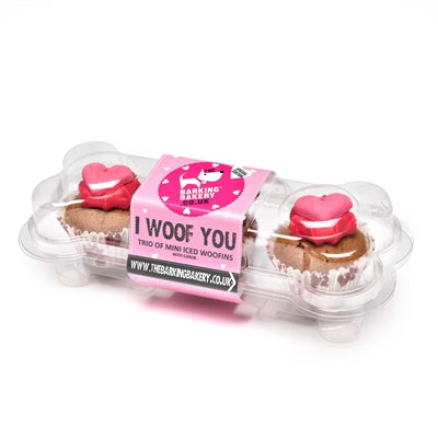 Load image into Gallery viewer, The barking bakery i woof you valentine mini iced woofins trio assorti