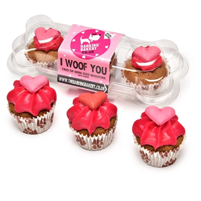 Load image into Gallery viewer, The barking bakery i woof you valentine mini iced woofins trio assorti