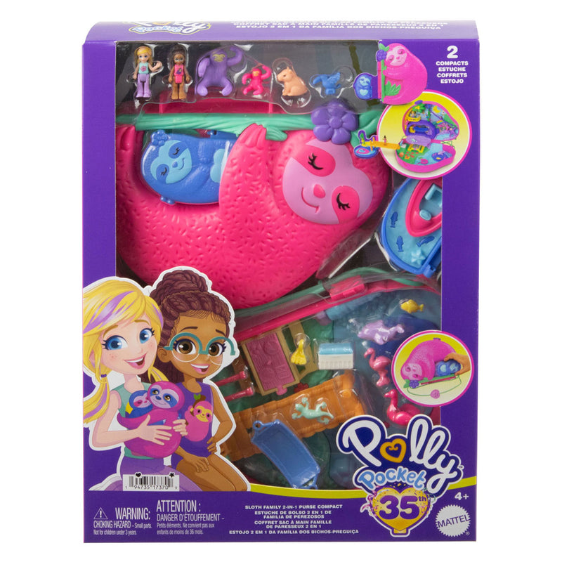 Load image into Gallery viewer, Mattel Polly Pocket Luiaardfamile 2-in-1 compacte speelset