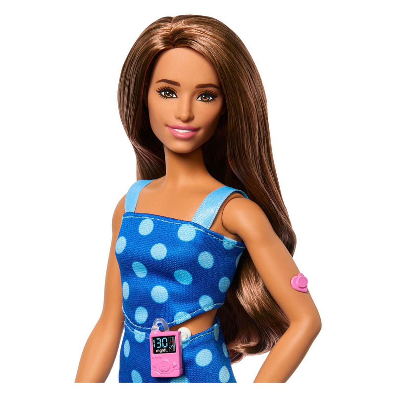 Load image into Gallery viewer, Mattel barbie fashionista pop met insulinepomp - blue polka dot