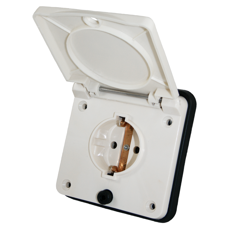 Afbeelding laden in galerijviewer, Schuko buiten wandcontactdoos wit voor caravan en camper