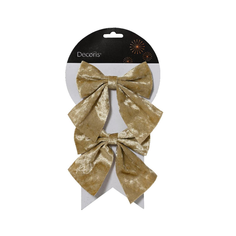 Afbeelding laden in galerijviewer, Decoris strik goud set van 2 stuks 12x13cm