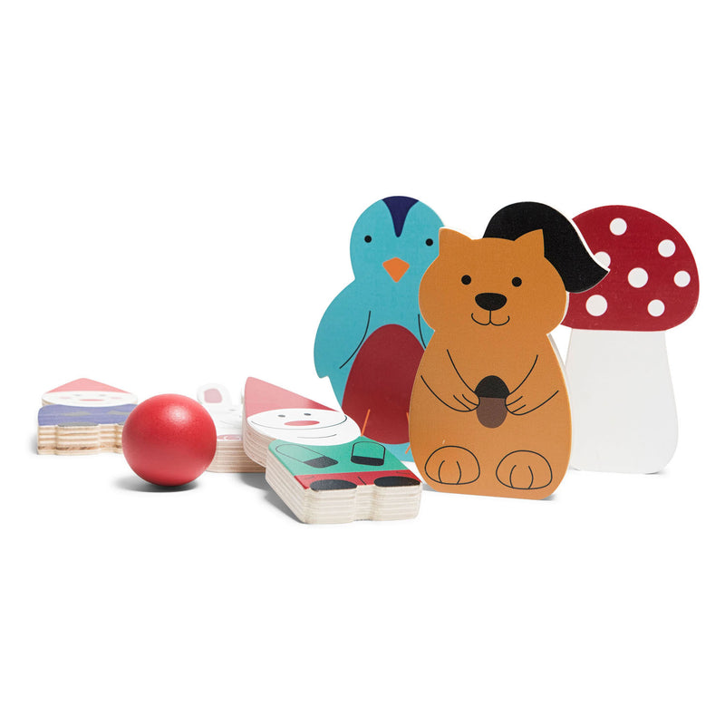 Load image into Gallery viewer, Bs toys houten bowlingspel bosvrienden, 7dlg.