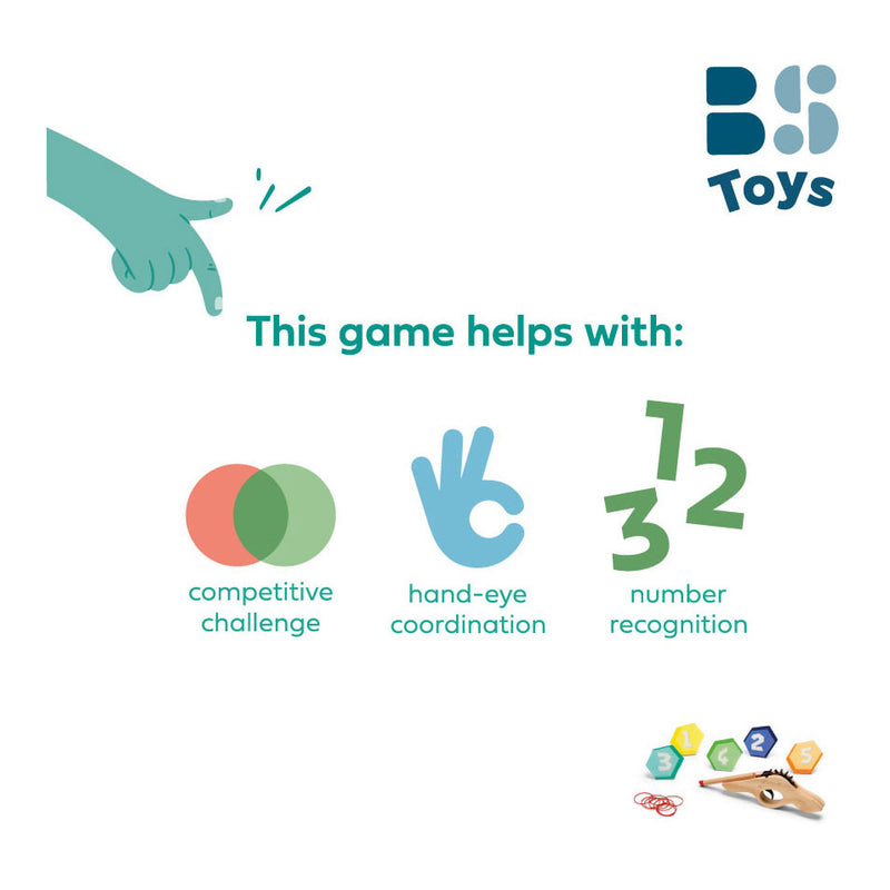 Load image into Gallery viewer, Bs toys schiet 'm! elastiekpistool - hout - coördinatiespel - vanaf 6 jaar - 5 targets