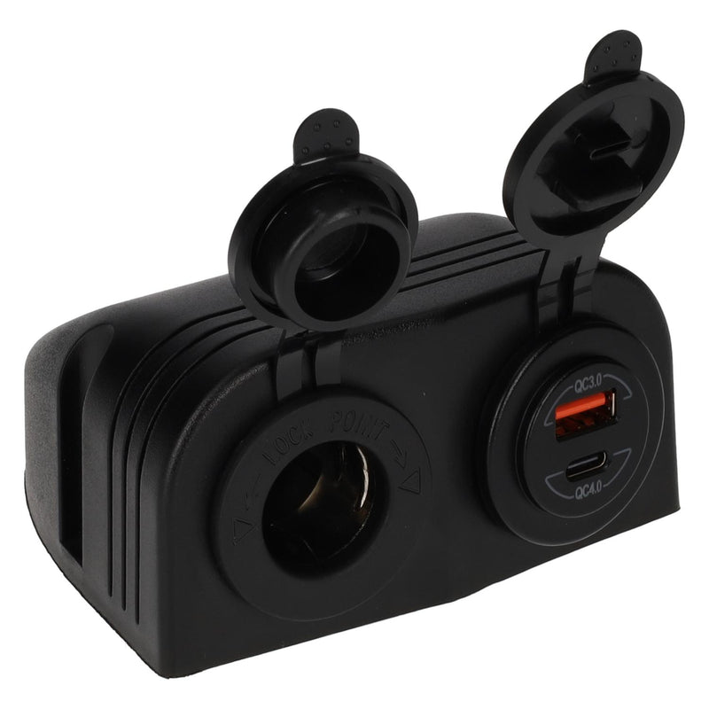 Afbeelding laden in galerijviewer, Power line 12 volt contactdoos uni en usb-a + usb-c lader - opbouw