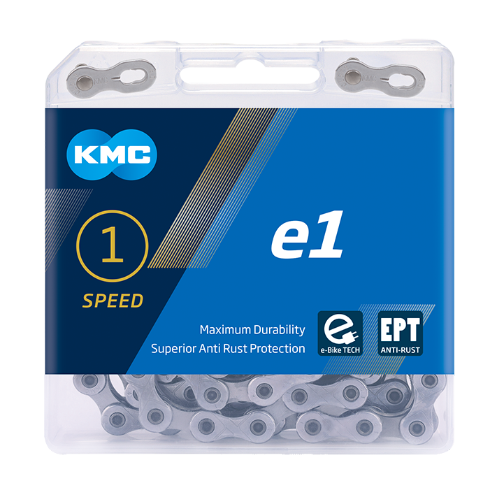 Load image into Gallery viewer, KMC Fietsketting E1 EPT 110 schakels, 1 2 X 3 32, Zilver, 306g