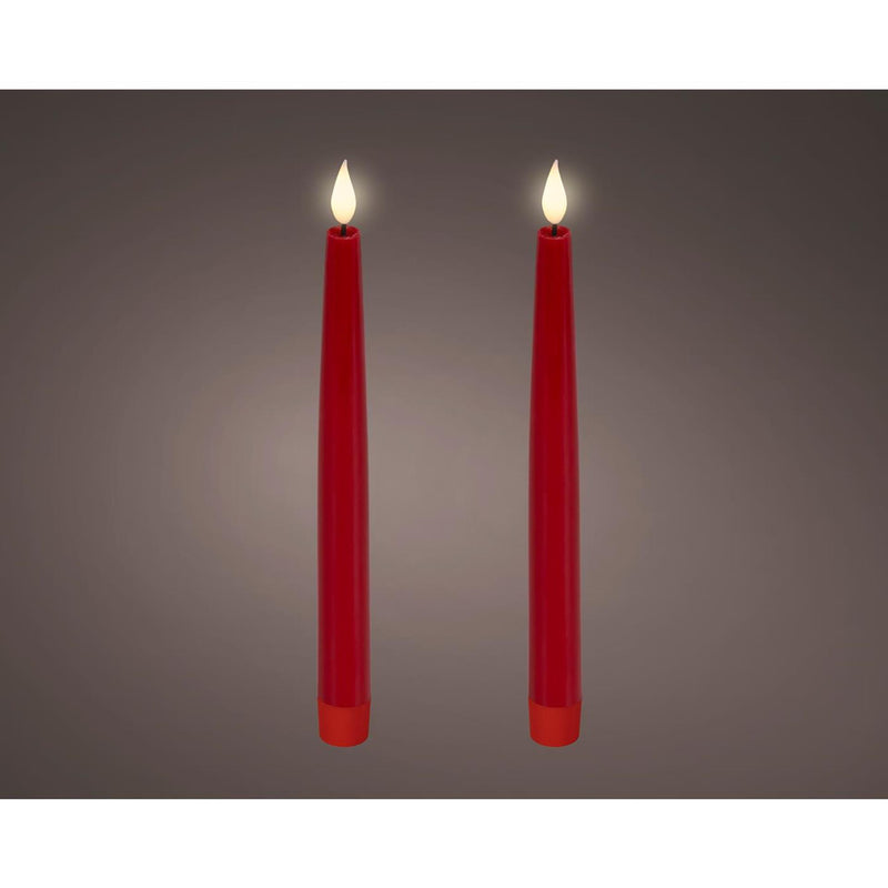 Load image into Gallery viewer, Lumineo realistische led dineraars met vlam effect ã˜2,2x24,5cm rood met 6uur timer werkt op batterij- 2 stuks