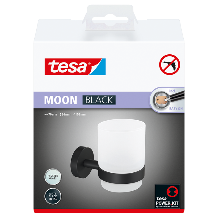 Load image into Gallery viewer, Tesa moon serie - zwart uithouder met glas - bevestiging zonder boren - modern ontwerp