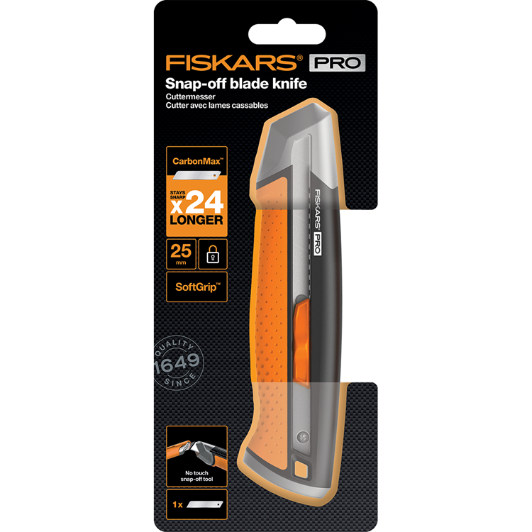 Load image into Gallery viewer, Fiskars carbonmax - universeel mes - 25mm - ergonomische softgrip - metalen korpus