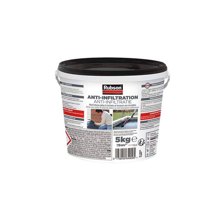 Load image into Gallery viewer, Rubson anti - infiltratie zwart 5kg | daken, funderingen en ingegraven materialen coating | silicone technologie gebaseerd voor maximale elasticiteit | duurzame coating en uv-bestendig | langdurige bescherming tegen vocht.