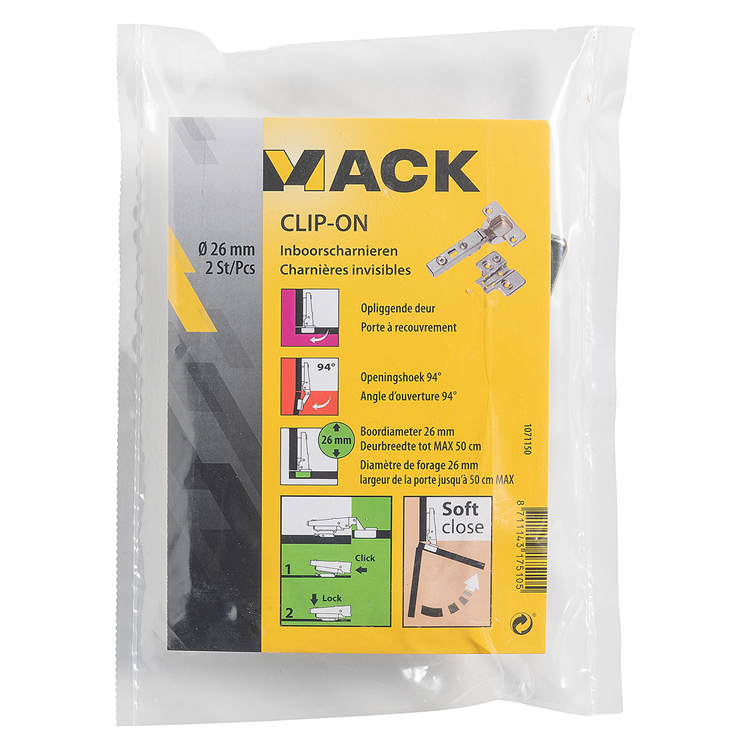 Load image into Gallery viewer, Mack 1071150 - 2 inboorsch. clip on soft cl. 26mm 110° opliggende deur | 5 stuks