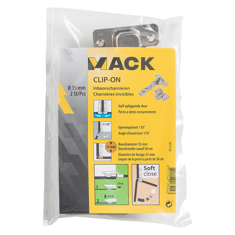 Load image into Gallery viewer, Mack 1071154 - 2 inboorsch. clip on soft cl. 35mm 110° half opliggende deur | 5 stuks
