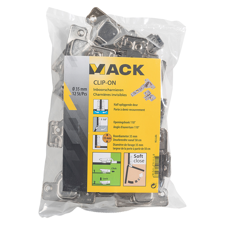Load image into Gallery viewer, Mack 1071156 - 12 inboorsch. clip on soft cl.35mm 110° half opliggende deur | 5 stuks