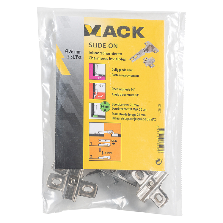 Load image into Gallery viewer, Mack 1071157 - 2 inboorscharnieren slide on 26mm 110° opliggende deur | 5 stuks