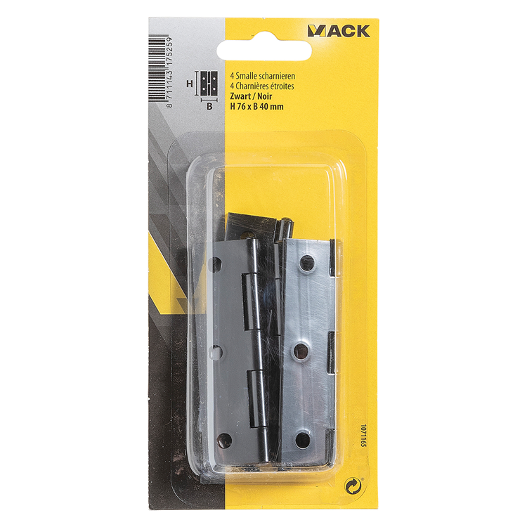 Load image into Gallery viewer, Mack 1071165 - 4 smalle scharnieren zwart h 76 x b 40 mm | 5 stuks