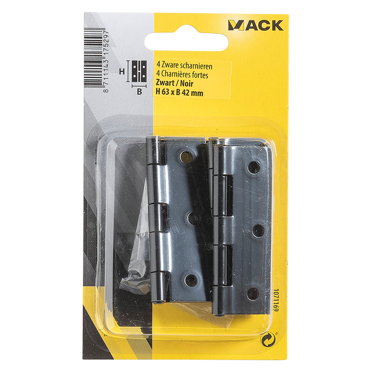 Load image into Gallery viewer, Mack 1071169 - 4 zware scharnieren zwart h 63 x b 42 mm | 5 stuks