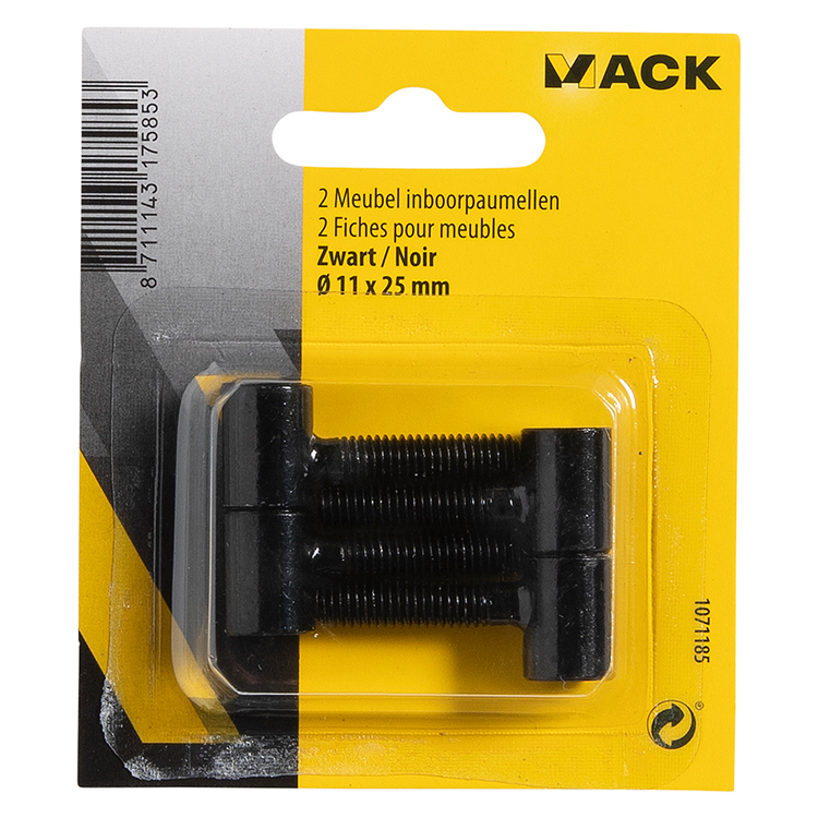 Load image into Gallery viewer, Mack 1071185 - 2 meubel inboorpaumellen zwart ø 11 x 25 mm | 5 stuks