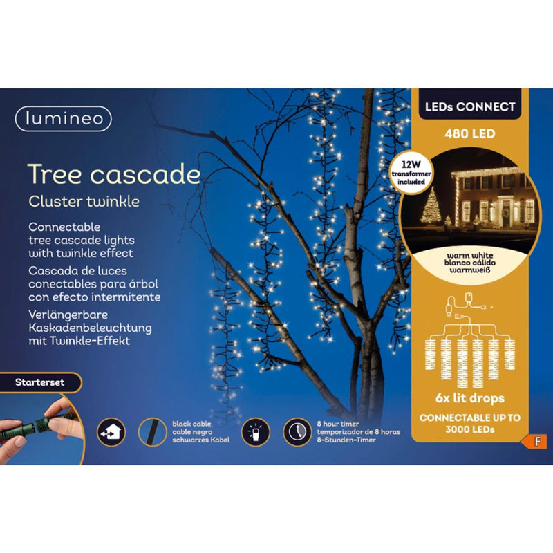 Load image into Gallery viewer, Lumineo boom cascade led's connect starter set 8 functie twinkel effect en 8 uur timer warm wit