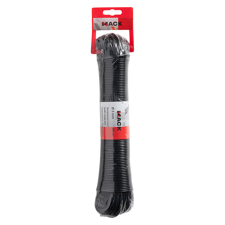 Load image into Gallery viewer, Mack 1073341 - waslijndraad pp zwart streng 3mm 60m met staaldraad kern | 5 stuks