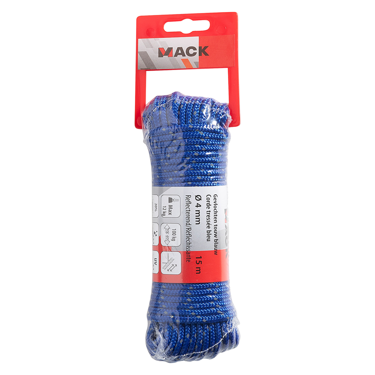 Load image into Gallery viewer, Mack 1072114 - pp gevlochten touw blauw 4mm 15m reflecterend | 5 stuks