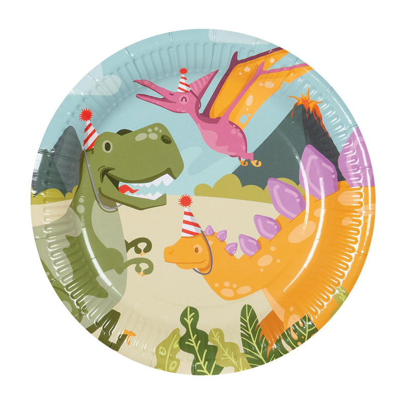 Load image into Gallery viewer, Boland papieren bordjes dino party set a 10 stuks ã˜23cm