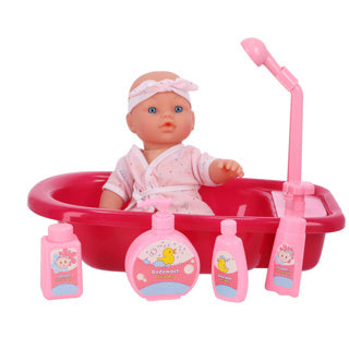 Afbeelding laden in galerijviewer, My beautiful dollsroom poppenbadje met douchefunctie, pop en set van 5 accessoires