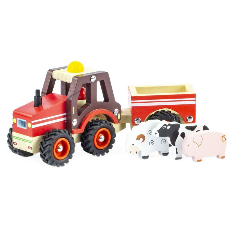 Load image into Gallery viewer, Retro houten tractor+trailerset. fsc. 2+