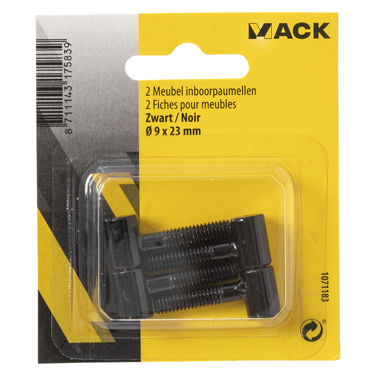 Load image into Gallery viewer, Mack 1071183 - 2 meubel inboorpaumellen zwart ø 9 x 23 mm | 5 stuks