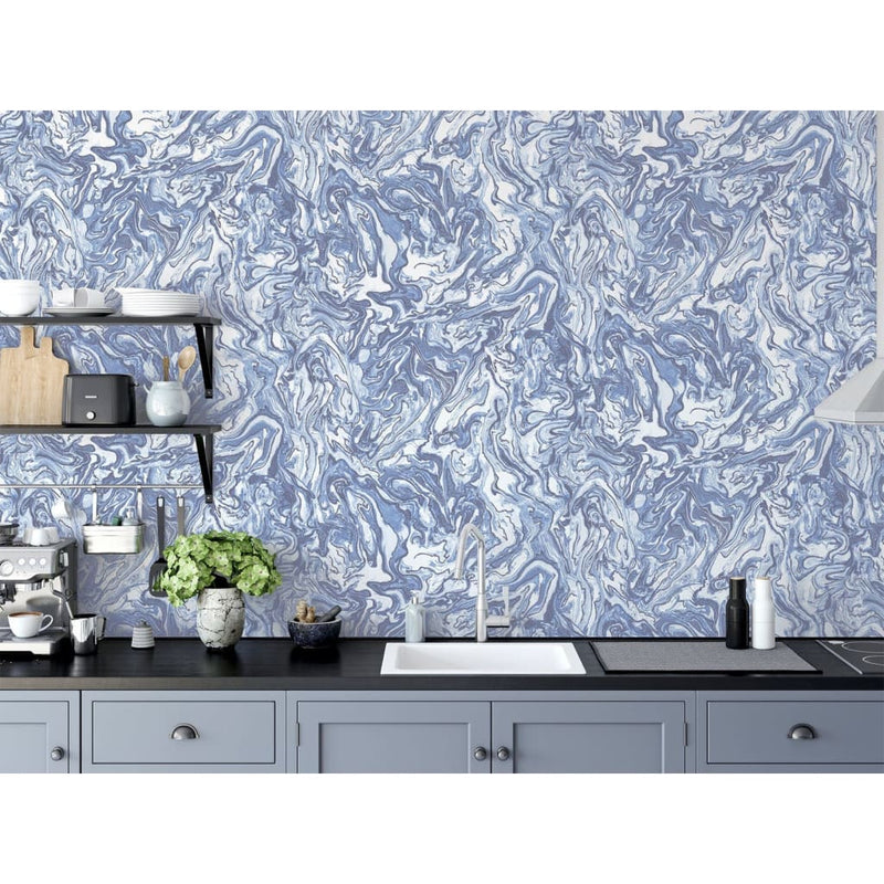 Load image into Gallery viewer, Dutch wallcoverings behang liquid marble blauw