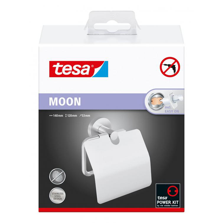 Load image into Gallery viewer, Tesa 1073542 - moon toiletrolhouder met deksel stainless steel | 1 stuks