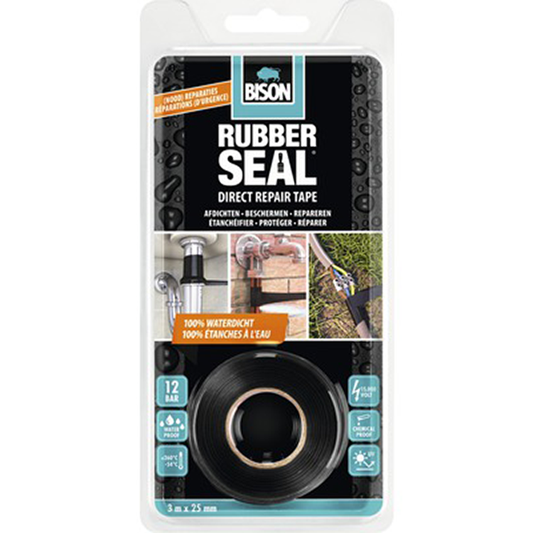 Load image into Gallery viewer, Bison rubber seal direct repair tape 3 meter x 25 mm - direct repareren, sterke reparatietape, direct 100% waterdicht, binnen en buiten, repareren, versterken, afdichten, verbinden