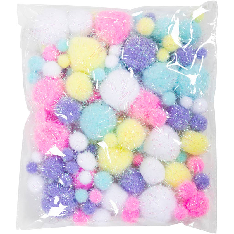 Load image into Gallery viewer, Creativ company https: www.cchobby.nl pompons-d-15-40-mm-glitter-ca-75-stuk-pastelkleuren-62-gr-1-doos
