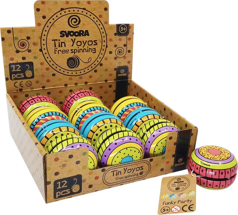 Load image into Gallery viewer, Tin yo-yo's. funky party. 3 assortie. 6+