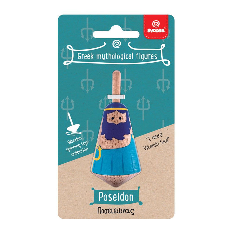 Load image into Gallery viewer, Griekse houten tol: poseidon. 3,5x3,5x8