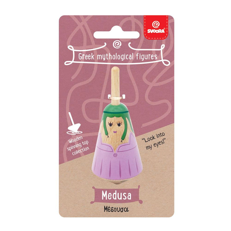 Load image into Gallery viewer, Griekse houten tol: medusa 3,5x3,5x8 cm.