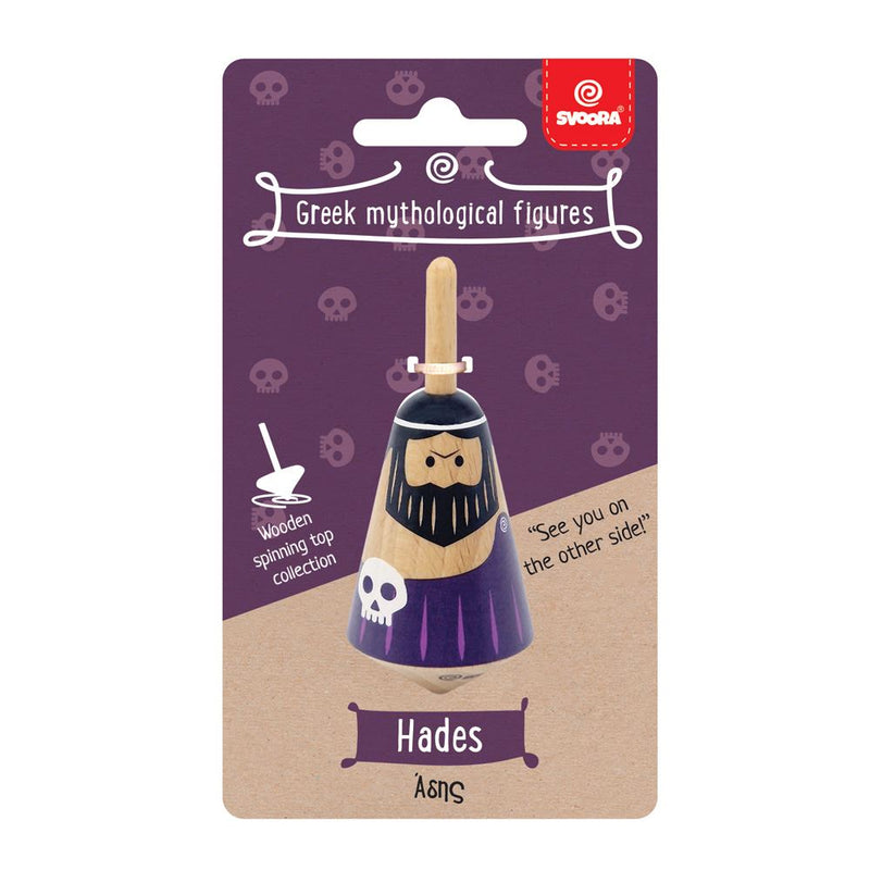 Load image into Gallery viewer, Griekse houten tol: hades. 3,5x3,5x8 cm.