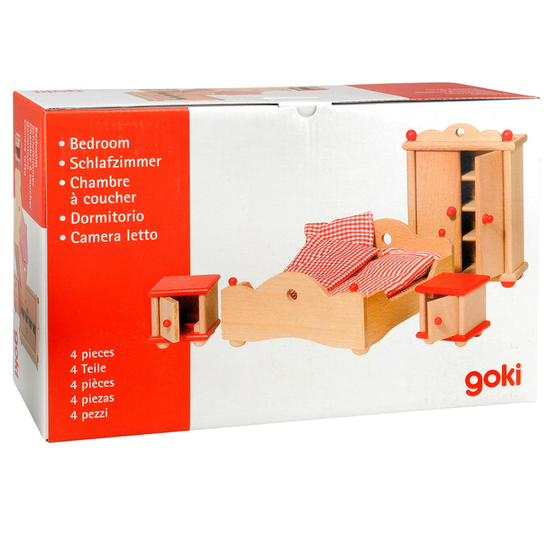 Load image into Gallery viewer, Goki poppenhuismeubeltjes serie 2: slaapkamer 4-delig, voor poppe