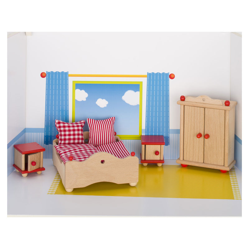 Load image into Gallery viewer, Goki poppenhuismeubeltjes serie 2: slaapkamer 4-delig, voor poppe