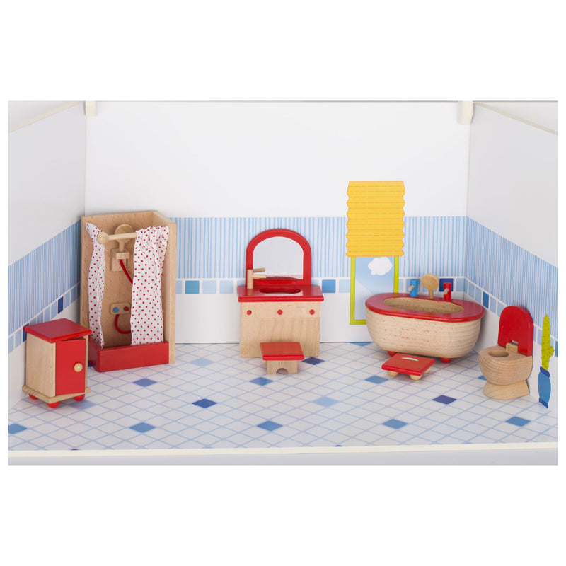 Load image into Gallery viewer, Goki - poppenhuismeubeltjes serie 2: badkamer 7-delig - hout